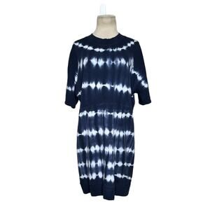 Michael Kors blue white tie dye organic cotton short sleeves dress size XL